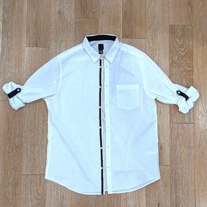 H&M Regular Fit White / Blue Cotton Large Shirt